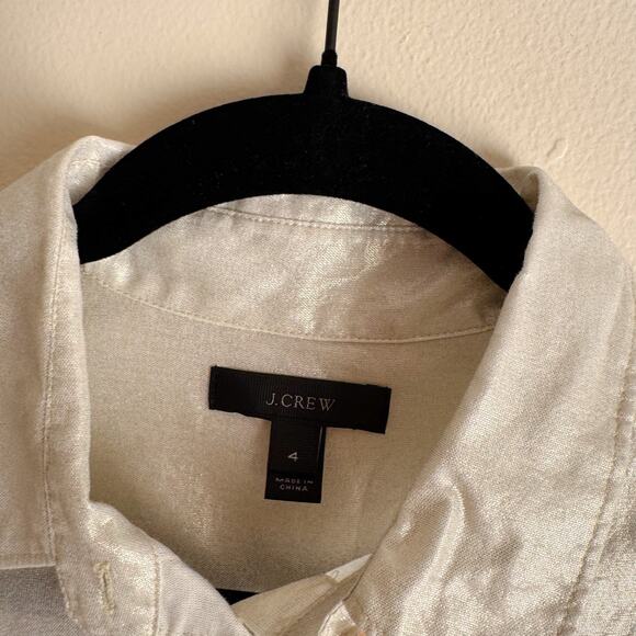 J. Crew Gold Button Up Pocket Front Camp Shirt Blouse - Size 4 - Picture 4 of 10